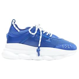 Versace-Versace Chain Reaction Bluette 2 White Mesh Suede Chunky Sneaker Eu39 Us6-Blue