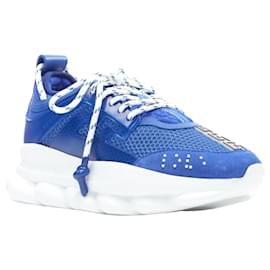 Versace-Versace Chain Reaction Bluette 2 White Mesh Suede Chunky Sneaker Eu39 Us6-Blue