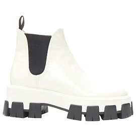 Prada 2019 Monolith Weiß Lack Lug-Sohle Plattform Stiefelette Eu36 Weiß