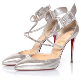 Christian Louboutin-Pompes métalliques croisées Suzanna-Argenté,Métallisé