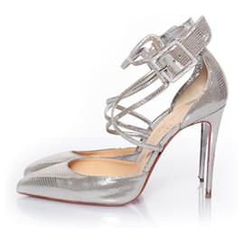 Christian Louboutin-Pompes métalliques croisées Suzanna-Argenté,Métallisé