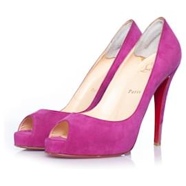 Christian Louboutin-Pink suede peep toe platform pump-Pink