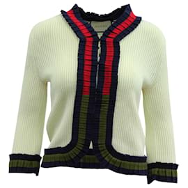 Gucci-Gucci Knitted Web-Trim Jacket in Beige Wool-Brown,Beige