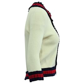 Gucci-Gucci Knitted Web-Trim Jacket in Beige Wool-Brown,Beige