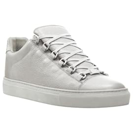 Balenciaga-Balenciaga Demna Arena Pyrite Grey Grained Leather Low Sneakers Eu45 Us12-Grey