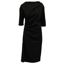Dries Van Noten Ruched Midi Dress in Black Wool Black