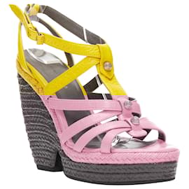 Balenciaga-Balenciaga Vintage Arena Yellow Studded Grey Espadrille Wedge Heel Eu38-Yellow