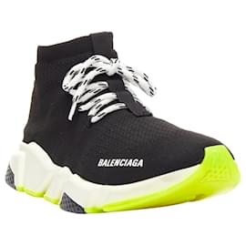 Balenciaga-Balenciaga Speed Neon Yellow Black Logo Sock Sneakers Eu40-Black