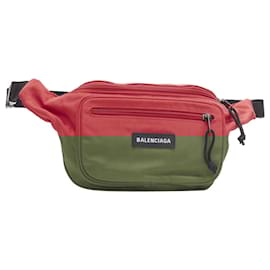 Balenciaga-Balenciaga Explorer Red Nylon Logo Dual Pocket Waist Belt Pack Crossbody Bag-Red