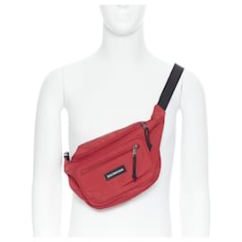 Balenciaga-Balenciaga Explorer Red Nylon Logo Dual Pocket Waist Belt Pack Crossbody Bag-Red