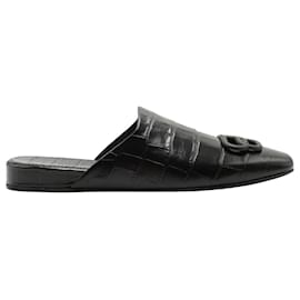 Balenciaga-Balenciaga Croc Embossed Mules in Calfskin Leather-Black