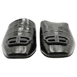 Balenciaga-Balenciaga Croc Embossed Mules in Calfskin Leather-Black