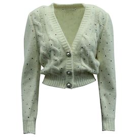 Alessandra Rich Strickjacke aus weißer Wolle mit Kristallverzierungen Weiß