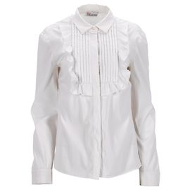 Valentino Garavani Camicia Tuxedo a Maniche Lunghe con Rouches Red Valentino in Cotone Bianco Bianco Crudo