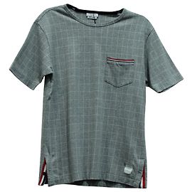 Camiseta com estampa de grade Thom Browne em algodão cinza Cinza