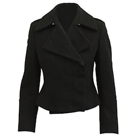 Alexander Mcqueen-Alexander McQueen Cropped Blazer Jacket in Black Wool-Black