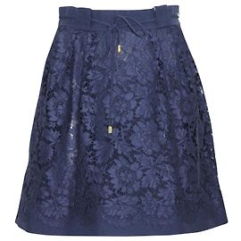 Valentino Garavani Gathered Lace Skirt in Navy Blue Polyamide Blue Navy blue