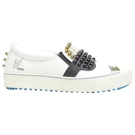 Fendi-Fendi Karl Loves Studded Karlito White Leather Skate Sneakers Eu36.5-White