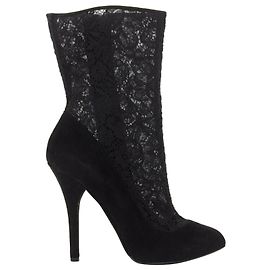 Dolce & Gabbana Dolce Gabbana Black Floral Lace Mesh Sock Suede Pump Design Short Bootie Eu39 Black