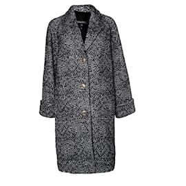 Chanel-Wool tweed sequinned coat-Black