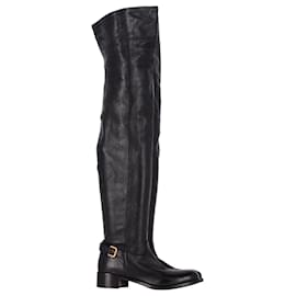 Prada-Prada Over-The-Knee Buckled Boots in Black Leather-Black