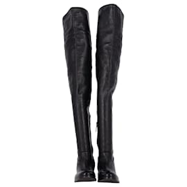 Prada-Prada Over-The-Knee Buckled Boots in Black Leather-Black