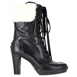 Botas de salto com cadarço em couro preto com pelagem Tod's Preto
