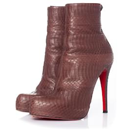 Christian Louboutin-bottes à plateforme en cuir de serpent-Marron