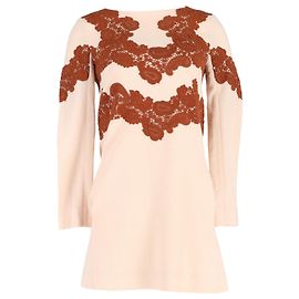 Chloé Vestido Mini em Lã Bege com Renda Marrom Bege
