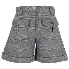 Mulberry Grau Woll Flared Shorts mit Maulbeer-Check Braun