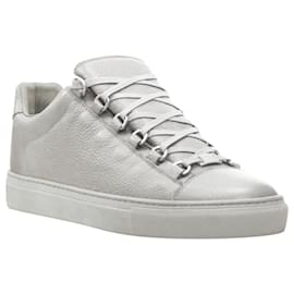 Balenciaga-Balenciaga Demna Arena Pyrite Grey Grained Leather Low Sneakers Eu44 Us11-Grey