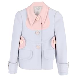 Miu Miu-Miu Miu Two-Tone Blazer Jacket in Pastel Blue Cotton Wool-Blue,Other