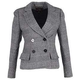 Mulberry Check Double-Breasted Blazer in Gray Wool Brown