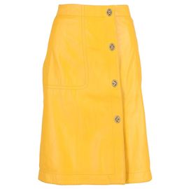 Saia A-Line até o joelho em couro amarelo laranja da Coach Laranja