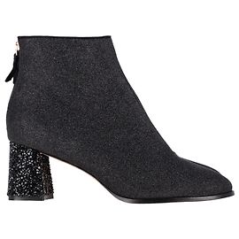 Sophia Webster Stella Mid-Heel Ankle Boots in Black Glitter Canvas Black