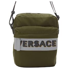 Versace-nova bolsa mensageiro cruzada em nylon verde com logo refletivo VERSACE e alça Greca-Verde