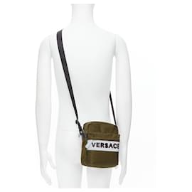 Versace-new VERSACE reflective logo green nylon Greca strap crossbody messenger bag-Green