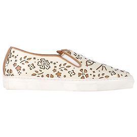 Baskets Slip-On en Cuir Crème Cool Cats Laser-cut de Charlotte Olympia Blanc Écru