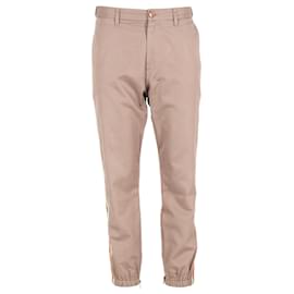 Gucci-Gucci Contrast Stripe Logo Trim Detail Trousers in Brown Cotton-Brown