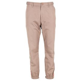 Pantalons en coton marron avec détail de logo à rayures contrastées Gucci Marron
