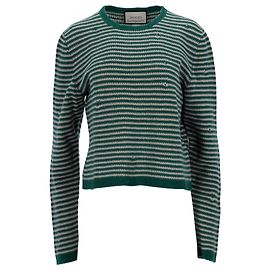 Gucci Distressed Striped Pullover in Green Wool Green