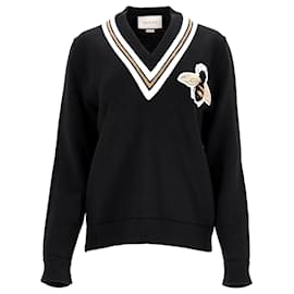 Gucci-Gucci Jumper With Bee Appliqué In Black Wool-Black