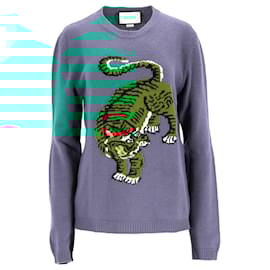 Gucci-Gucci Sweater With Tiger Intarsia in Green Wool-Green