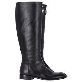 Versus Versace Versus Tiger Plaque Knee-High Flat Boots in Black Leather Black