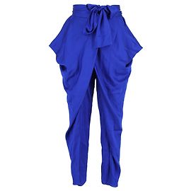 Diane Von Furstenberg Draped Pegged Pants in Blue Silk Blue