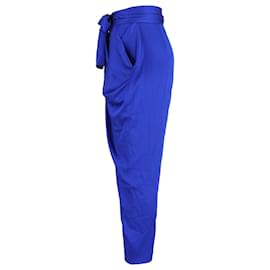 Diane Von Furstenberg-Diane Von Furstenberg Draped Pegged Pants in Blue Silk-Blue
