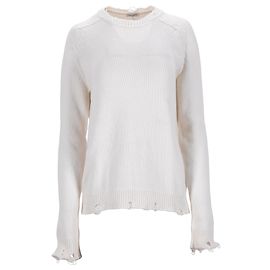 Distressed Pullover aus weißer Baumwolle von Saint Laurent Weiß Roh