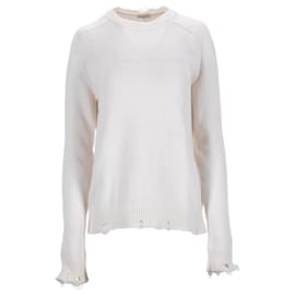 Pull en coton blanc déchiré Saint Laurent Blanc Écru