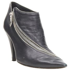 Céline Stivaletto in pelle nera Celine Phoebe Philo con zip argento e tacco a cono EU36.5 Nero