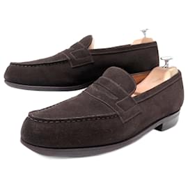 JM Weston-JM WESTON SHOES LOAFERS 180 RUBBER SOLES 9B 43 SUEDE FINISH-Brown